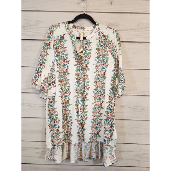 NWT Matilda Jane Women's Boho Floral Button Down‎ Tunic Top Size L - Picture 1 of 6